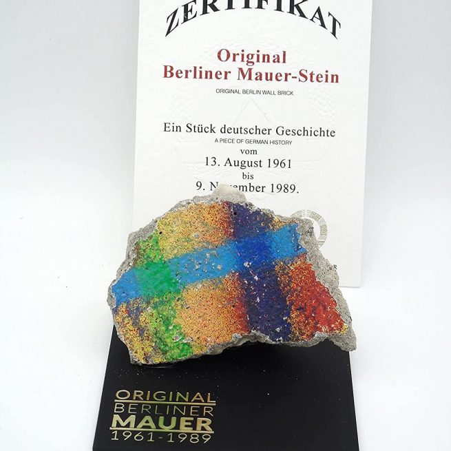Berlin souvenirs AUTHENTIC PIECE OF BERLIN WALL with CoA - Large piece on black acrylic base
