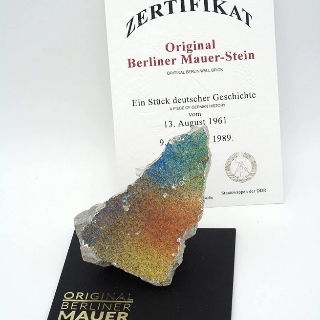 Berlin souvenirs AUTHENTIC PIECE OF BERLIN WALL with CoA - Large piece on black acrylic base