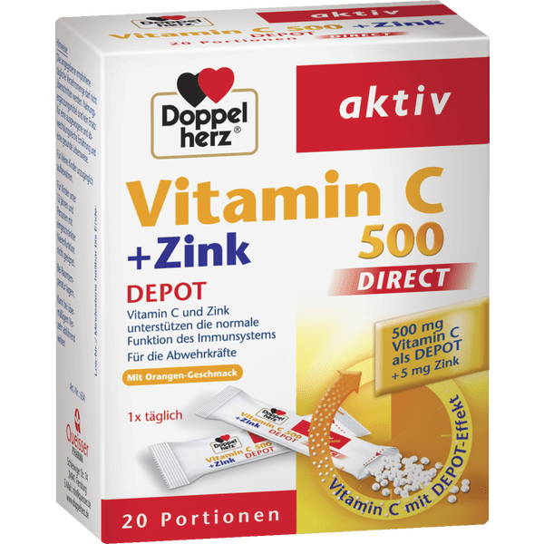 Doppelherz Vitamin C 500 + Zink + D3 Depot Direktgranulat 20 pcs, 32 g